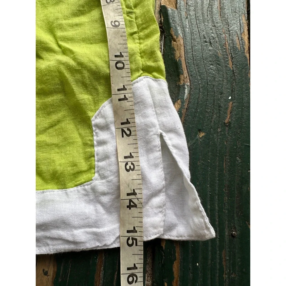 Haute Hippie Style Linen Blend Lime Green White Crop Top Shorts Set XL